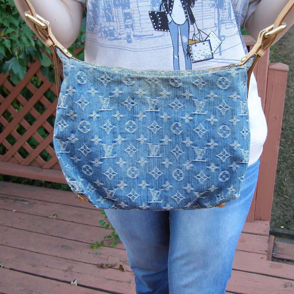 💙 LOUIS VUITTON Denim Monogram Baggy CROSSBODY MESSENGER BAG - Picture 6 of 16